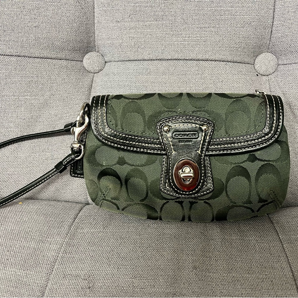 Coach Green Clutch with Signature Monogram